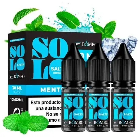 Solo Salts by Bombo Menthol Ice com sais de nicotina, embalagem de 3x10ml cold e sabor intenso de mentol