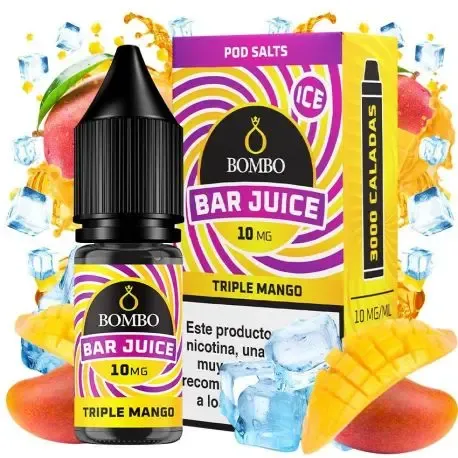 Sales de nicotina Bar Juice Triple Mango Ice 10ml Bombo Nicotine Salts 10ml, triple mango con ice 10mg