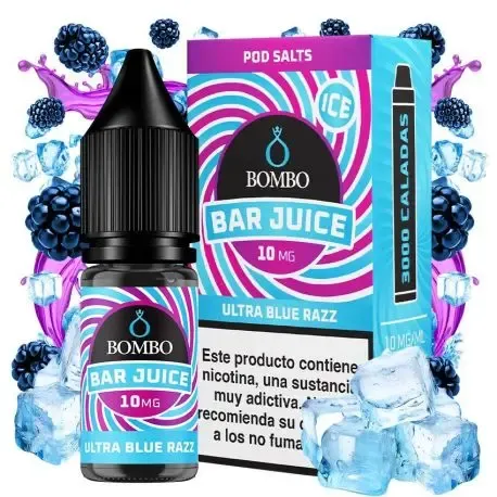 Sumo de Sais de Nicotina Bar Ultra Blue Razz Ice 10ml Bombo Nicotine Salts 10ml, sabor Blue Razz com gelo 10mg