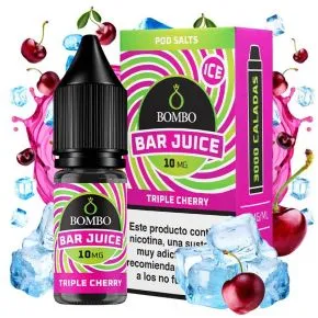 Sumo de Sais de Nicotina em Barra Triple Cherry Ice 10ml Bombo Nicotine Salts 10ml, triple cherry com touch ice 20mg 2