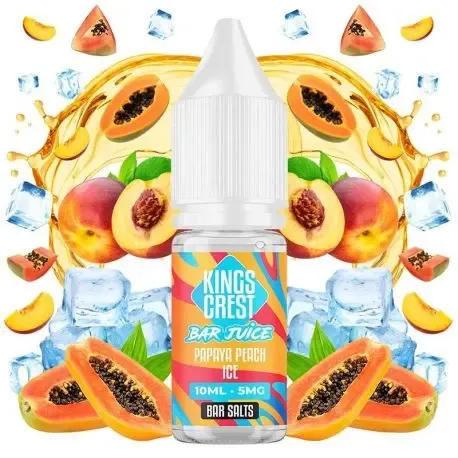Sales de nicotina Bar Juice Papaya Peach Ice 10ml Kings Crest Nicotine Salts 10ml, sabor papaya y melocotón con toque ice