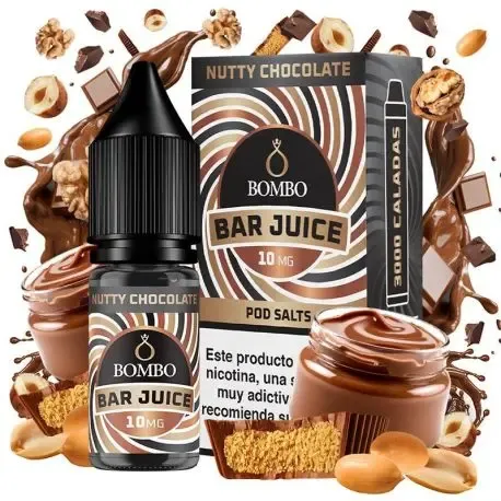 Sais de nicotina Bombo Bar Juice Nutty Chocolate 10ml 10mg, sabor cremoso de chocolate e frutos secos para vaping diário